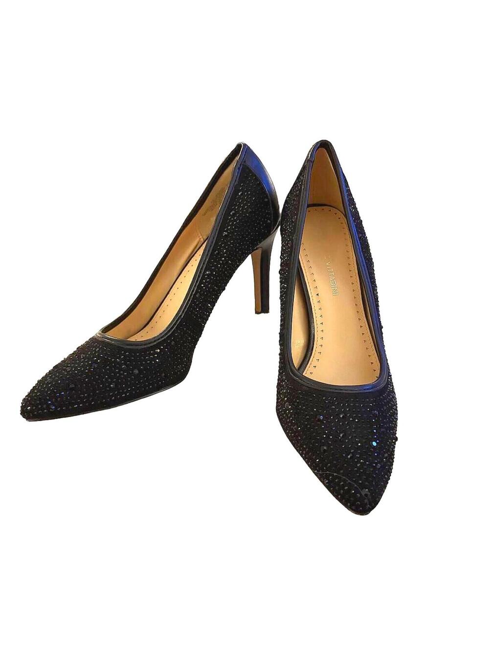 Adrienne Vittadini Black Embellished Pointed Toe Pumps